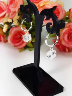 Promoção Brinco Argola Par 15mm Flor Prata Legítima 925 - Lojas La&Ny
