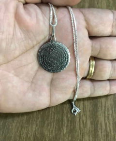 Corrente Prata Maciça 925 C/ Pingente Pai Nosso 60cm
