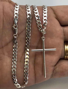 Corrente Cordão Prata Legitima 925 Grumet 50cm Ping. Cruz - comprar online