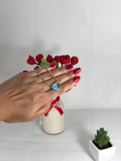 Colar Corrente 45 Cm Coração Pedra Azul Prata Maciça 925 - Lojas La&Ny