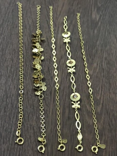 Conj. 5 Pulseira Folheado Ouro Caveira Elo Laço