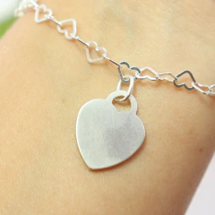 Pulseira Prata 925 Elo Coração Ping. Coração Grande - comprar online