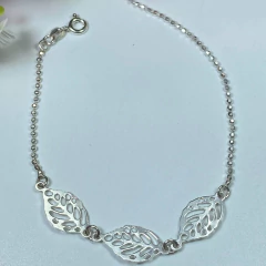 Pulseira Bolinha Folha 19cm Prata Legitima 925
