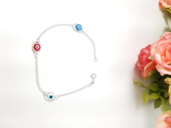 Pulseira Olho Grego Azul Vermelho Branco Prata Legítima 925
