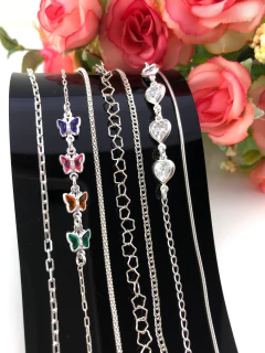 Promoção 7 Pulseiras Prata Maciça 925 Coração Elo Lisa - Lojas La&Ny
