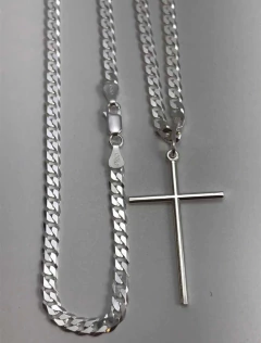 Corrente Cordão Prata Legitima 925 Grumet 50cm Ping. Cruz