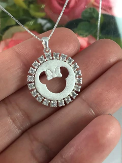 Lindo Colar E Pingente Cravejado Mine Prata Maciça 925