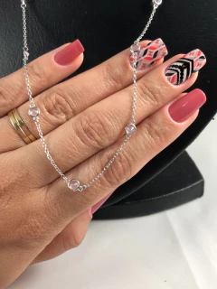 Colar Zirconia Rosa Prata Maciça 925 50 Cm C/ Ródio - Lojas La&Ny