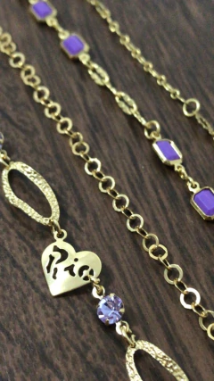 Promoção 4 Pulseira Folheado Ouro Coração Pedra Elo - comprar online