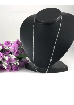 Imagem do Colar Zirconia Rosa Prata Maciça 925 50 Cm C/ Ródio