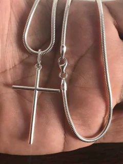 Corrente Prata Legítima 925 Rabo Rato 70 Cm Cruz Palito