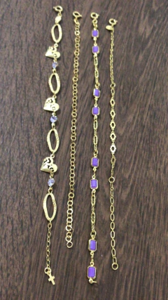Promoção 4 Pulseira Folheado Ouro Coração Pedra Elo