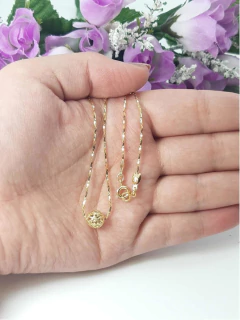 Colar Veneziana Torcida Folheado Ouro 18k C/ping. Bolinha - Lojas La&Ny