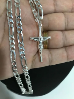 Corrente Cordao Prata Maciça 925 3 E 1 Grossa 70cm Crucifixo - comprar online