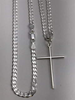 Corrente Cordão Prata Maciça 925 Grumet Flat 60 Cm Pingente