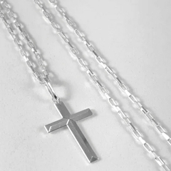 Corrente Cordão Prata Maciça 925 Bloco 45 Cm Cruz