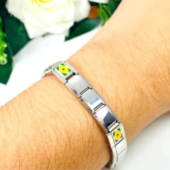 Pulseira Aço Inox Metal Ajustavel Steel Bandeira Brasil Br na internet