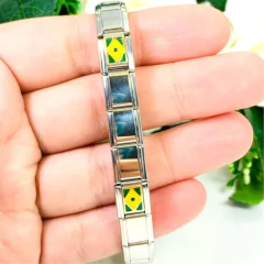 Pulseira Aço Inox Metal Ajustavel Steel Bandeira Brasil Br - comprar online