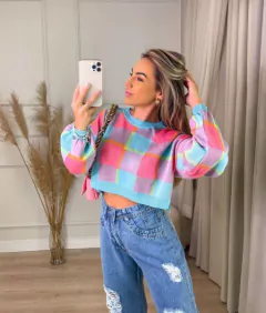 Blusa Cropped Xadrez - Blast Modas