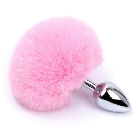 Plug Anal P em Aço - Pompom de Coelho Rosa Bebê