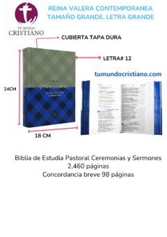 Biblia de Estudio Pastoral Ceremonias y Sermones RVC Grande Letra Grande 12 puntos Tapa Dura Azul-Gris [RVC083cLGPJR]
