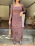 Saia Feminina Evasê Crochê Casual Jamil - Marrom Café - comprar online