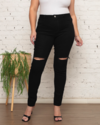 Calça Jeans Plus Size Rasgada Onix Feminina Preta