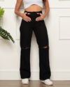 Calça Jeans Wide Leg Feminina Rasgada