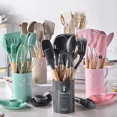 Kit de Utensílios de Silicone com Cabo em Bambu | BamBoho