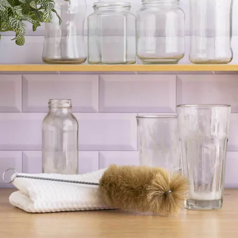 Cepillo lavar mamadera botella frasco mango metálico corto