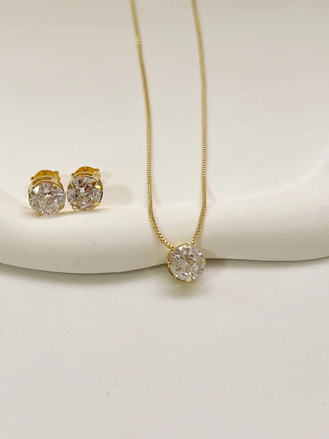 Conjunto Ponto de Luz Cristal Ouro - M