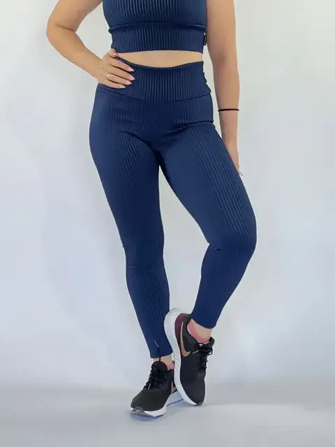 Legging Básica Canelado 3D Azul Marinho