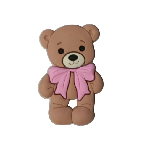 APLIQUE EMBORRACHADO URSINHO LAÇO ROSA - 2 UNIDADES