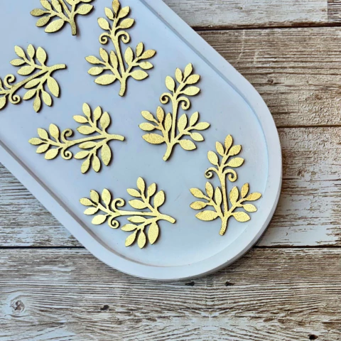 APLIQUE TECIDO FOLHAGEM DE LONITA DOURADA - 6 UNIDADES