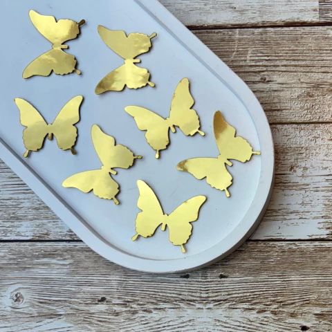 APLIQUE TECIDO BORBOLETA DE LONITA DOURADA - 6 UNIDADES