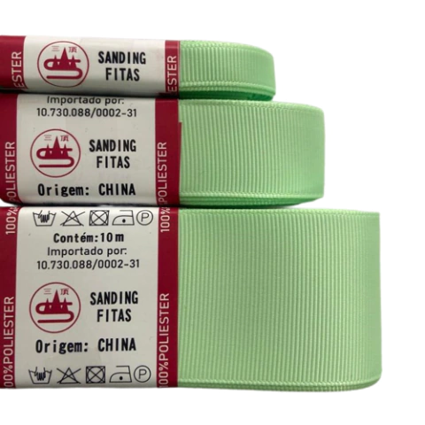 FITA DE GORGURÃO LISO SANDING - VERDE BEBÊ (COR 097) - ROLO COM 10 METROS