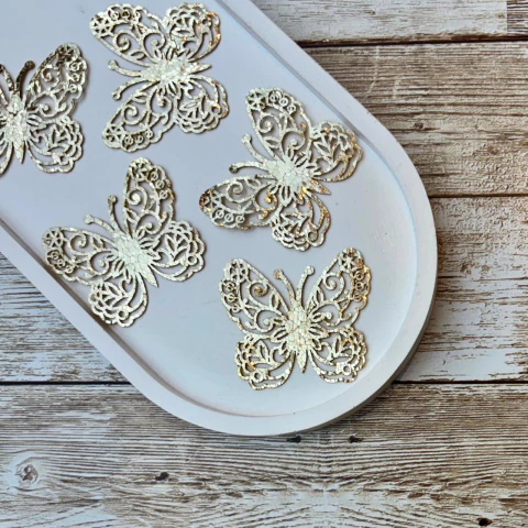 APLIQUE TECIDO BORBOLETA DETALHADA DE LONITA CRAQUELADA - 6 UNIDADES