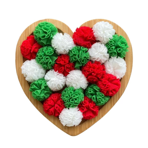 POMPOM DE TULE CORES NATAL (2.5CM) - 10 UNIDADES