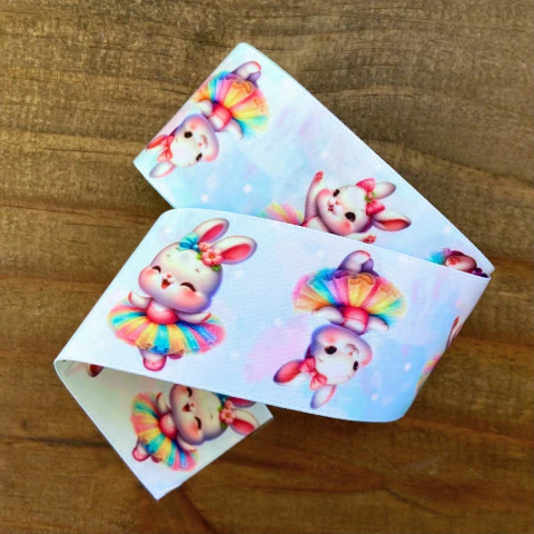 FITA ACETINADA DUPLA FACE COELHINHA BAILARINA PRINCESS (38MM) - 2 METROS