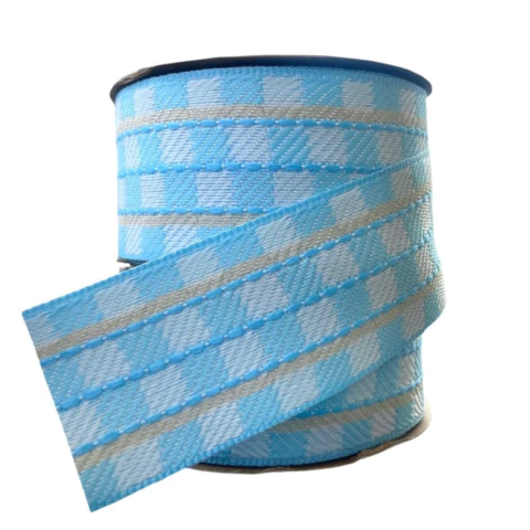 FITA JEANS DECORATIVA SINIMBU XADREZ AZUL BEBÊ - 38MM