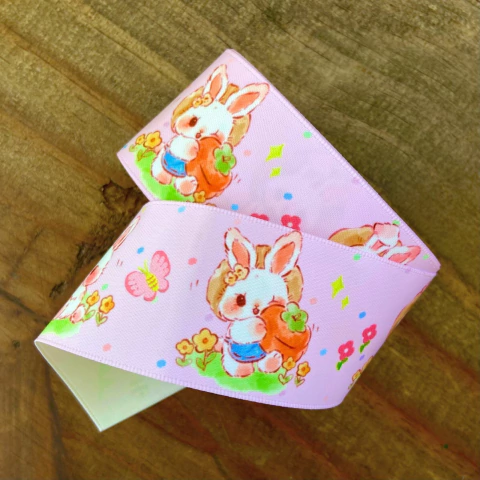 FITA ACETINADA COELHINHO COM CENOURA PRINCESS (38MM) - 2 METROS