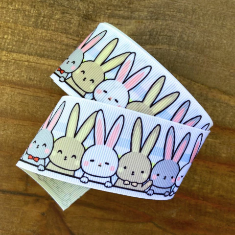 FITA DE GORGURÃO ESTAMPADA COELHINHOS PRINCESS (38MM) - 2 METROS