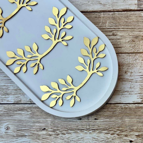 APLIQUE TECIDO RAMO DE 12 FOLHAS DOURADO - 6 UNIDADES