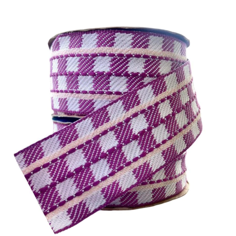 FITA JEANS DECORATIVA SINIMBU XADREZ ROXA - 38MM