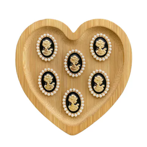 APLIQUE METAL BOTTON OVAL VINTAGE PRETO - 2 UNIDADES