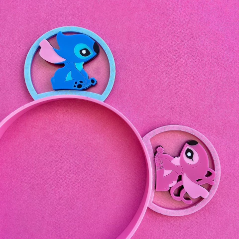 KIT TIARA + PAR DE ORELHA EM ACRILICO STITCH & ANGEL - UNIDADE