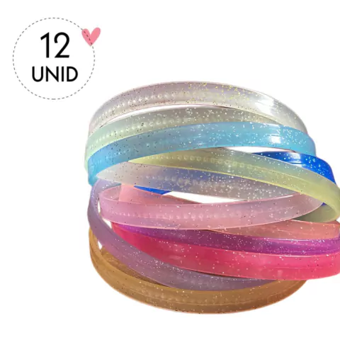 KIT TIARA DE DENTINHO SILICONE INQUEBRÁVEL GLITTER COLORIDA - 12 UNIDADES