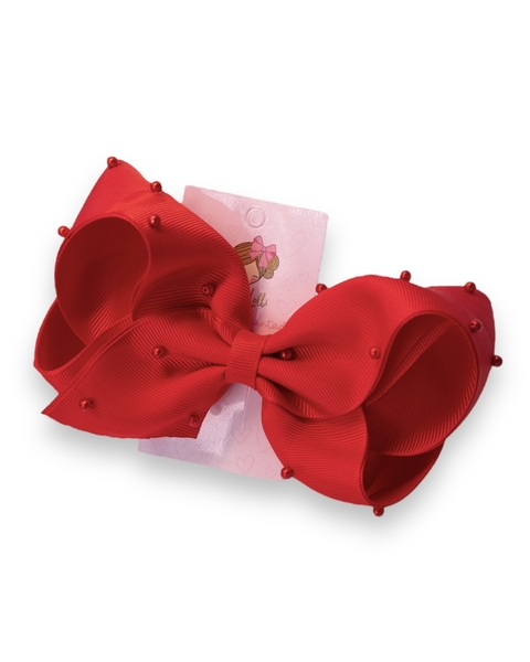 Laço Boutique Bordado de Pérolas Vermelho