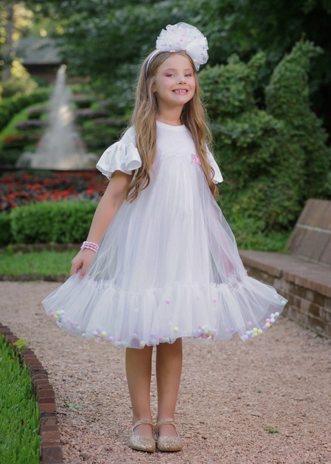 Vestido Pompons Divertidos Off White - comprar online