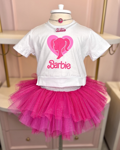 Kit Look Barbie (T-shirt + Saia Tutu) Branca